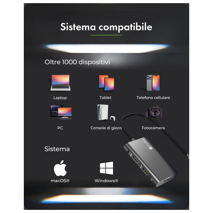 ICY BOX 61202 IB-AD1030-C Adattatore USB-C a 3 HDMI Supporto 8K@60Hz 4K@144Hz MST Cavo 20 cm colore Nero