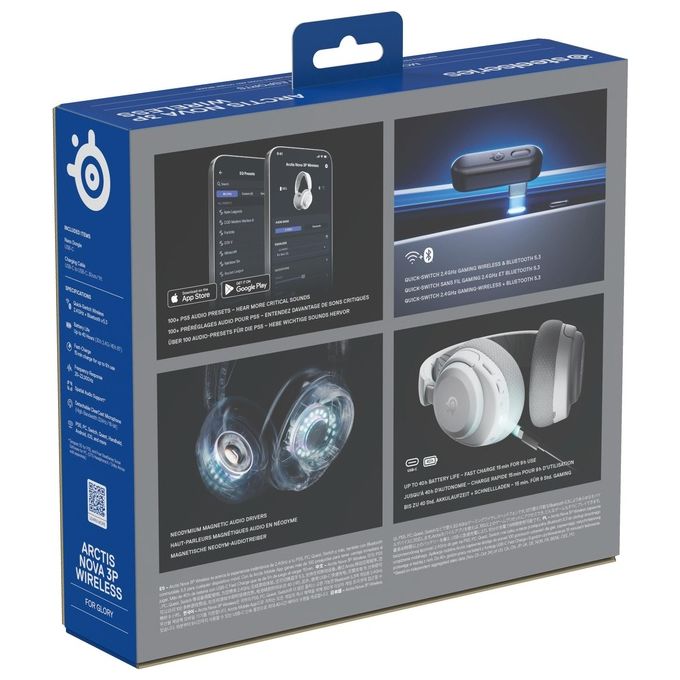 Steelseries 61687 Arctis Nova 3P Auricolare Wireless 2,4 GHz Bluetooth 5,3 Microfono Staccabile 40 h Autonomia colore Bianco