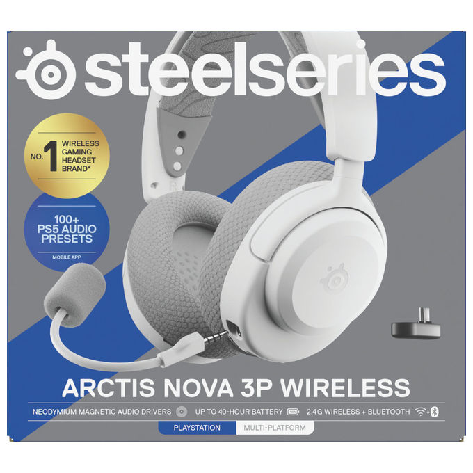 Steelseries 61687 Arctis Nova 3P Auricolare Wireless 2,4 GHz Bluetooth 5,3 Microfono Staccabile 40 h Autonomia colore Bianco