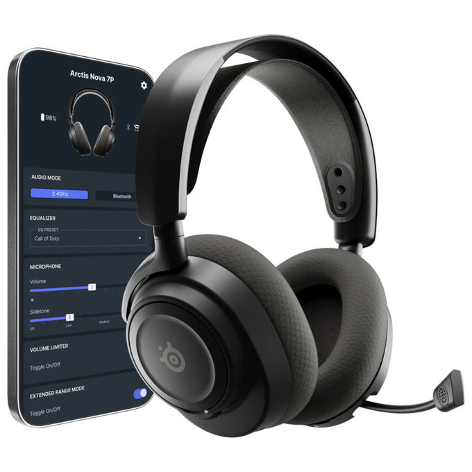 SteelSeries 61744 Arctis Nova 7P Gen 2 Cuffie da gioco Wireless 2,4 GHz Bluetooth 50 ore batteria Driver neodimio Microfono retrattile colore Nero