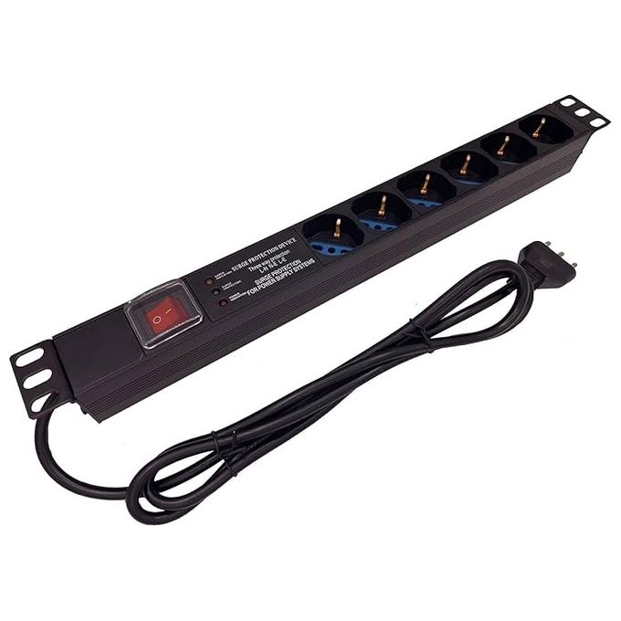 Link LK10066 Multipresa da Rack 19'' 6 Prese Universali Schuko e Italiane 16A 250V 3500W Protezione Sovratensioni Interruttore 1U