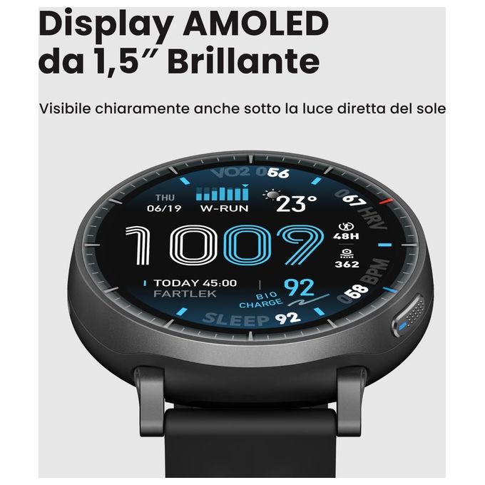 Amazfit W2556GL1N Active Max Smartwatch AMOLED 1.5'' 4GB Mappe Offline GPS NFC 25 Giorni Autonomia 5 ATM colore Nero