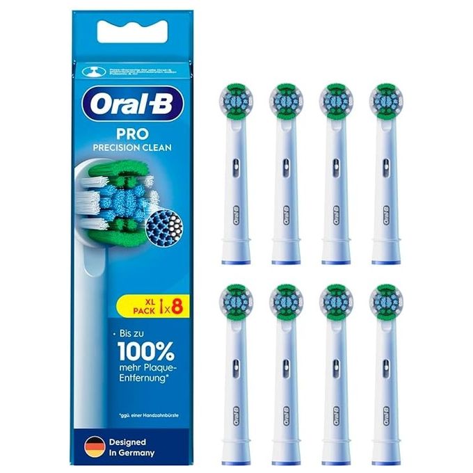 Oral-B 8006540861073 Pro Precision Clean Testine di ricambio per spazzolino elettrico 8 pezzi con setole a forma di X e indicatore di usura colore Bianco
