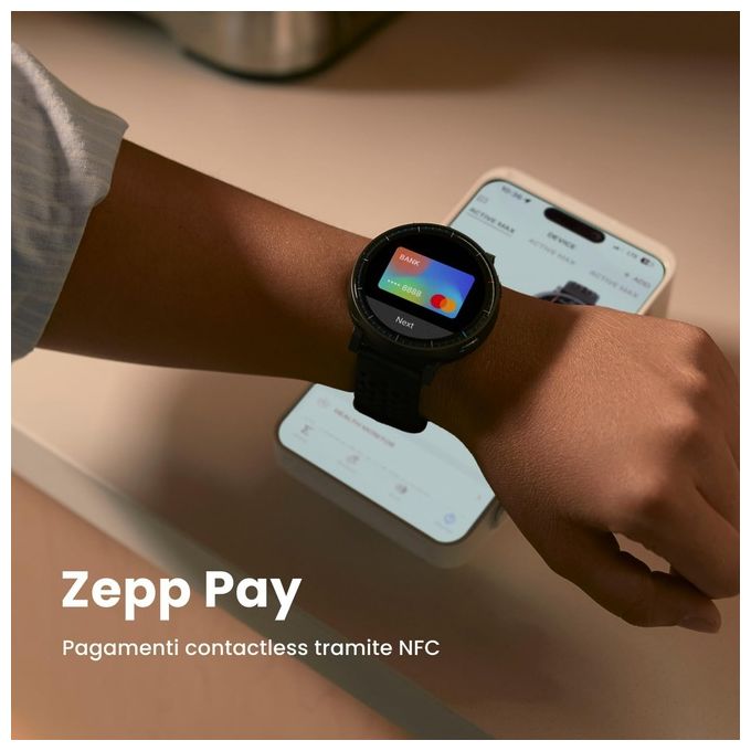 Amazfit W2556GL1N Active Max Smartwatch AMOLED 1.5'' 4GB Mappe Offline GPS NFC 25 Giorni Autonomia 5 ATM colore Nero