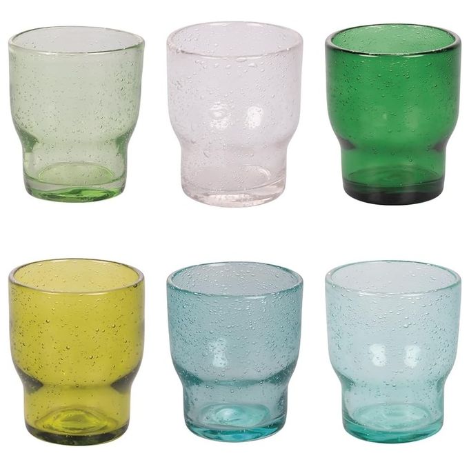 Villa d'Este Home Tivoli 5919671 Unico Set 6 Bicchieri Acqua in Pasta di Vetro 325 ml Effetto Bolla colore Greenery