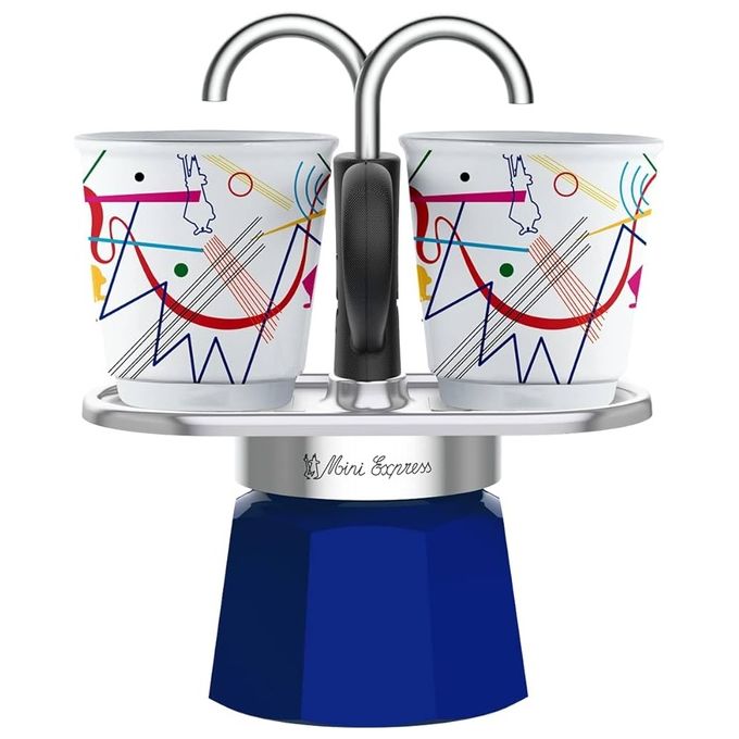 Bialetti 1407 Mini Express Moka 2 Tazze con Bicchierini in Porcellana stile Kandinsky colore Blu