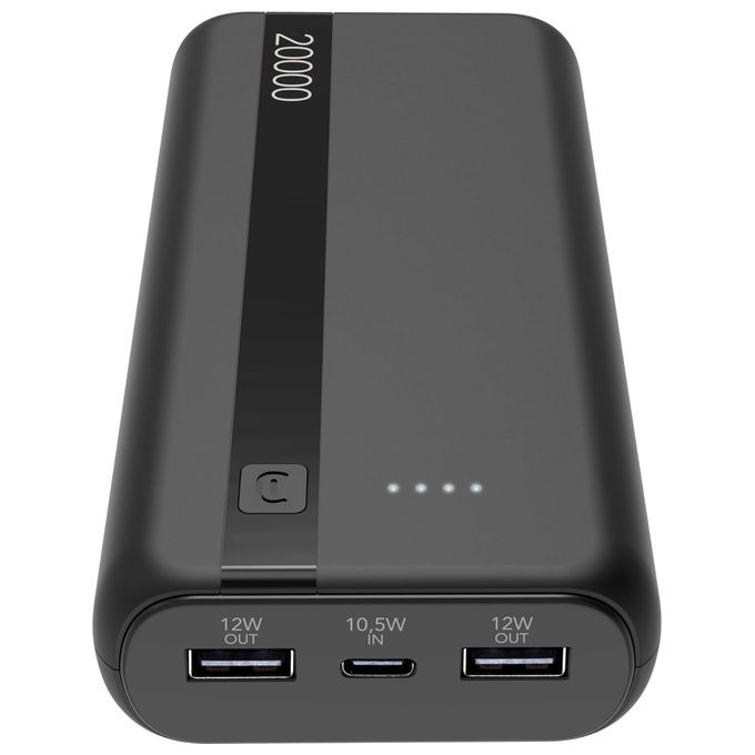 Cellularline PBENTRY20000K Power Bank 20000 mAh USB-C Input 10.5W 2 USB Output 12W Ioni di Litio LED colore Nero