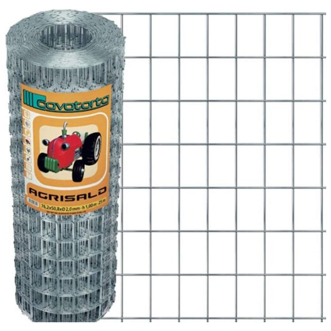 CAVATORTA SZ08080025B Agrisald Rete Elettrosaldata Zincata Maglia 50x75 mm Filo 2,0 mm Lunghezza 25 m Altezza 80 cm colore Multicolore