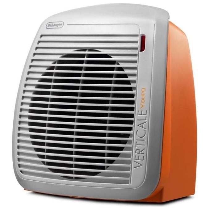De'Longhi HVY1020 - Termoventilatore verticale da tavolo, potenza 2 000 W, 2 livelli di calore, termostato regolabile, funzione ventilazione, Grigio-Arancione