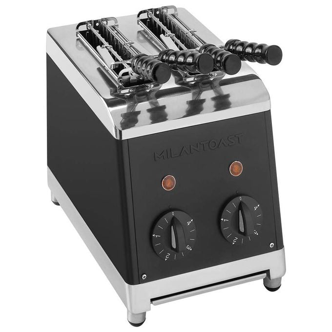 MilanToast 007005 Tostapane 2 Pinze Verticali con Timer 1370W acciaio inossidabile colore Nero