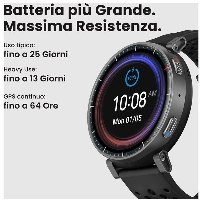 Amazfit W2556GL1N Active Max Smartwatch AMOLED 1.5'' 4GB Mappe Offline GPS NFC 25 Giorni Autonomia 5 ATM colore Nero