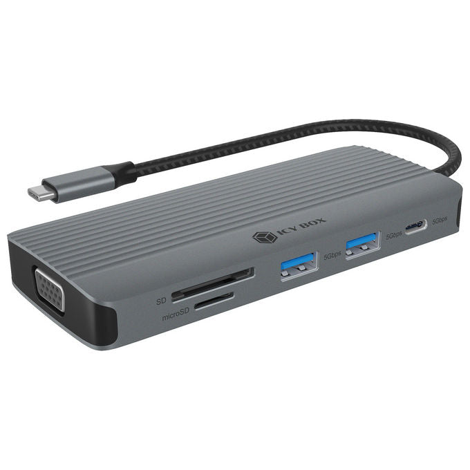ICY BOX 61144 IB-DK4040a-CPD Docking Station USB-C 10-in-1 con HDMI 4K 60Hz VGA USB 3.2 Gen 1 Alimentazione 100W colore Argento