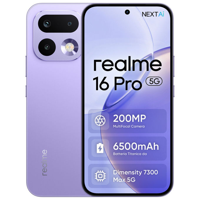 Realme 16 Pro 5G, 512GB, 8GB, Viola Orchidea, Smartphone Dual Sim, NFC, RMX5120