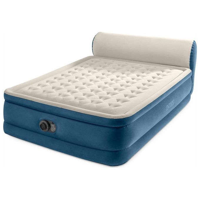 Intex 64460ND SilkyBed Materasso Gonfiabile Matrimoniale con Testiera Pompa Elettrica Integrata 229x152x79 cm Portata 272 Kg colore Grigio chiaro e Blu