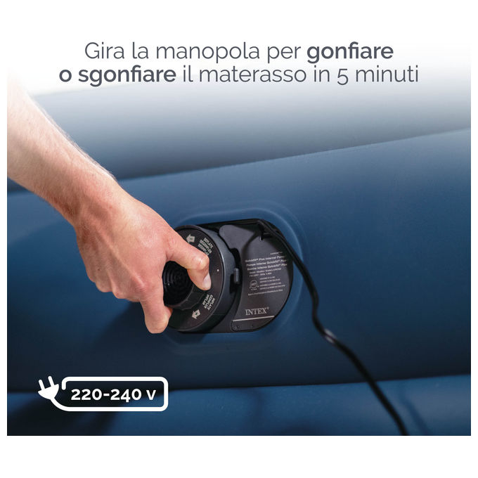 Intex 64460ND SilkyBed Materasso Gonfiabile Matrimoniale con Testiera Pompa Elettrica Integrata 229x152x79 cm Portata 272 Kg colore Grigio chiaro e Blu