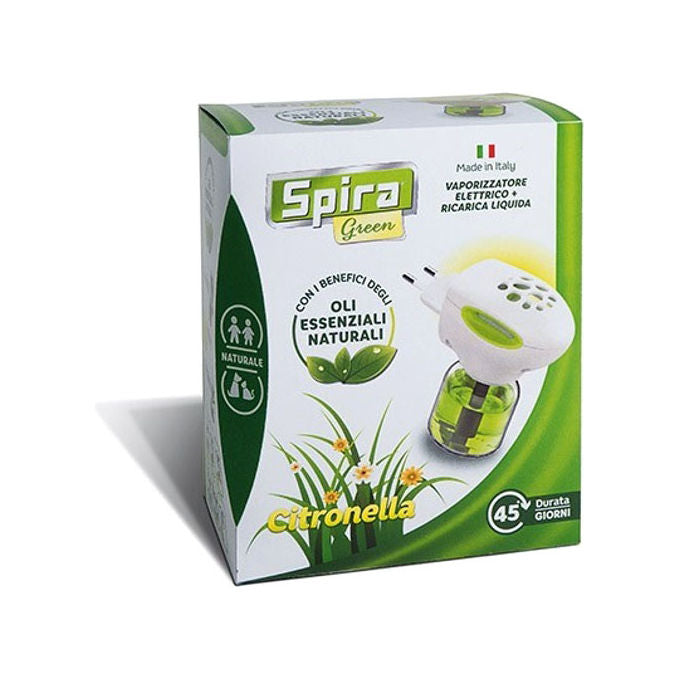 Spira Green Elettroemanatore Doppio Utilizzo Liquido e Piastrine Antizanzare agli Olli Naturali 220-240 v fino a 45 Notti di Protezione