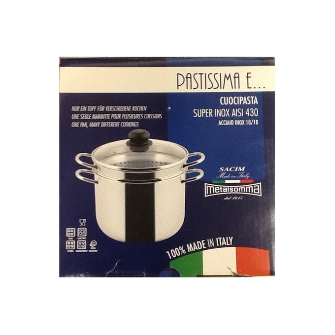 Metalsomma SCM600658 Pastissima Cuocipasta in Acciaio Inox AISI 430 con Coperchio in Vetro e Doppio Fondo Superthermical colore Acciaio