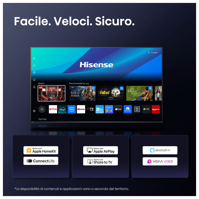 Hisense 65E7Q, smart tv QLED 65 pollici, 4K Ultra HD, Dolby Vision HDR10+, VIDAA, Wi-Fi, modalita' gaming VRR, nero