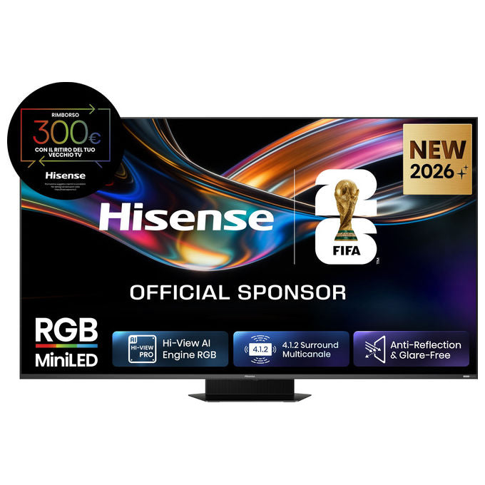 Hisense 65UR9S Smart TV MiniLED RGB 65'' 4K 170Hz Anti Riflesso Dolby Atmos VIDAA OS colore Grigio