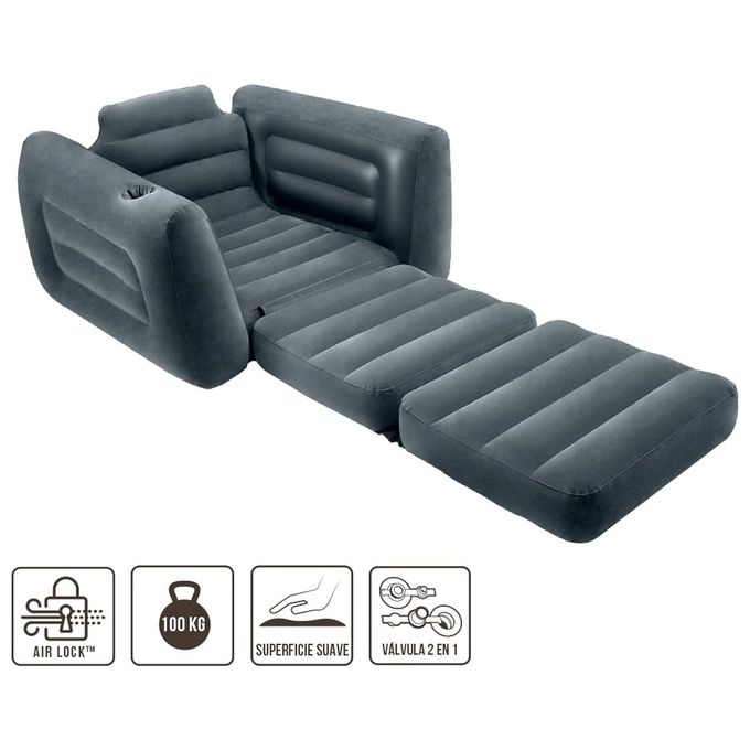 Intex 66551NP Poltrona Letto Gonfiabile 2 in 1 Effetto Velluto Porta Bicchieri 117x224x66 cm colore Grigio Scuro
