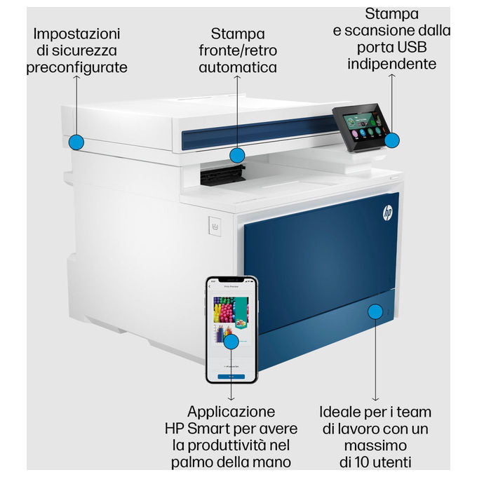 HP 4RA83F Color LaserJet Pro 4302dw Stampante Multifunzione Laser Colore A4 33 ppm Wi-Fi Fronte Retro ADF colore Blu