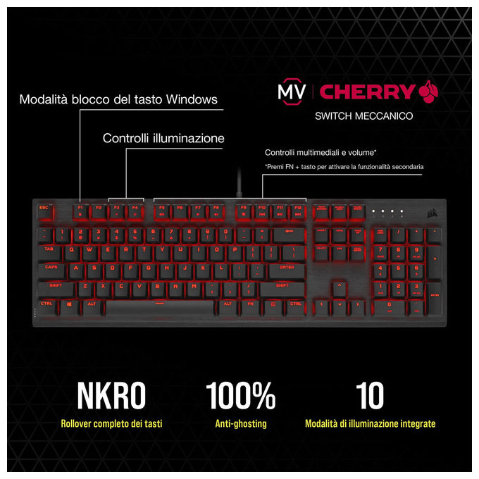 Corsair K60 PRO Tastiera Meccanica Gaming CHERRY MV Alluminio QWERTY IT