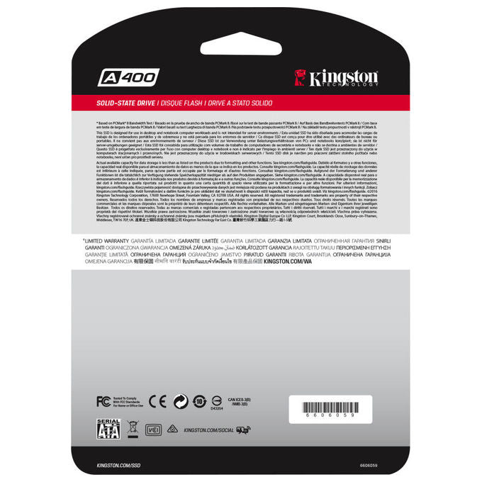 KINGSTON SA400S37-240G Ssd 240Gb Drive a Stato Solido A400 Sata 3 2,5''