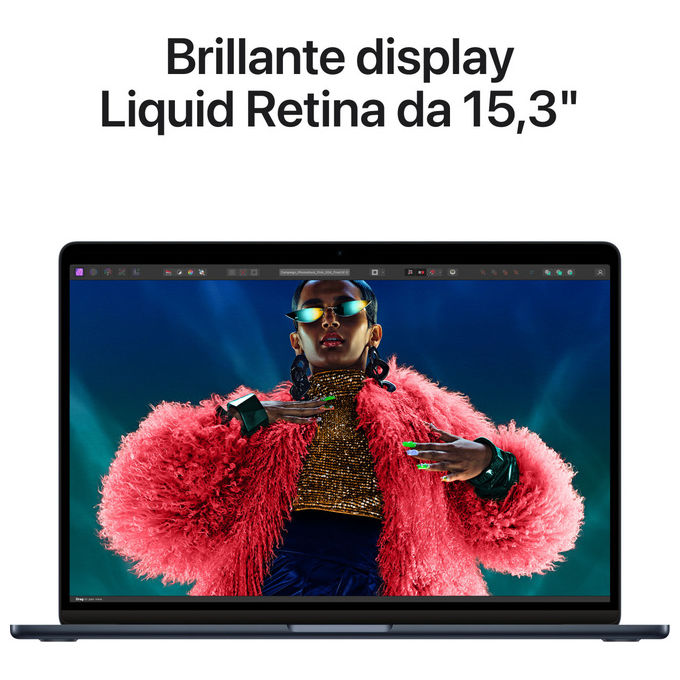 Apple MRYV3T-A MacBook Air 15'' Notebook Chip M3 CPU 8-core GPU 10-core 8 GB RAM 512 GB SSD macOS Sonoma colore Mezzanotte