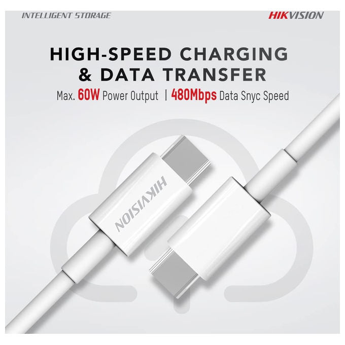 Hikvision HS-HUB-CBC2C Cavo USB-C USB-C 1m Ricarica Rapida 60W 3A Quick Charge 4.0 colore Bianco