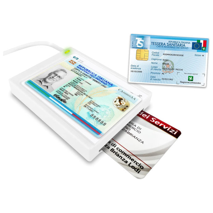 Atlantis P005-CIED331C Lettore Smart Card Combo CIE 3.0 NFC USB 2.0 CNS CRS Tessera Sanitaria SPID colore Bianco