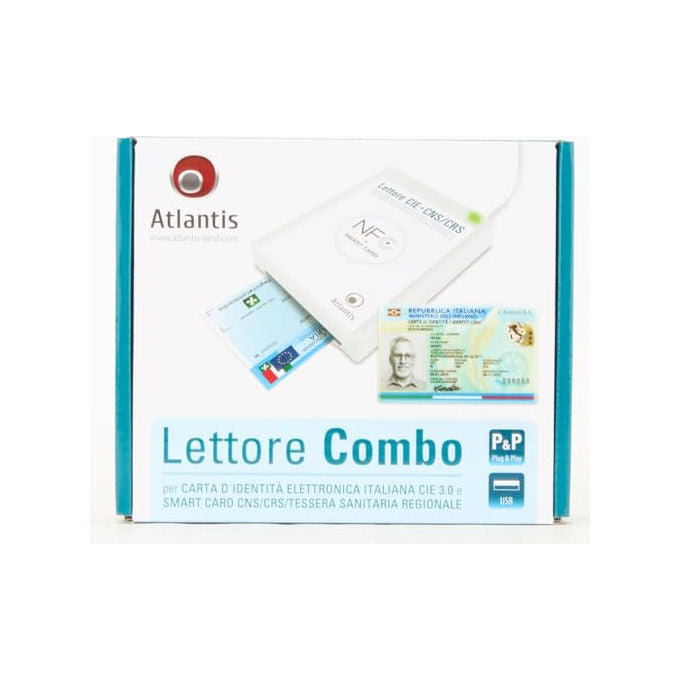 Atlantis P005-CIED331C Lettore Smart Card Combo CIE 3.0 NFC USB 2.0 CNS CRS Tessera Sanitaria SPID colore Bianco