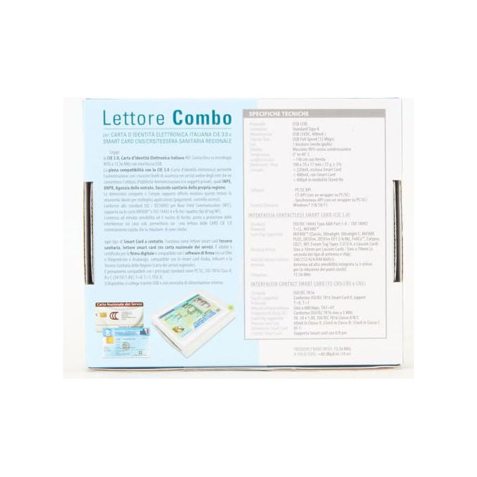 Atlantis P005-CIED331C Lettore Smart Card Combo CIE 3.0 NFC USB 2.0 CNS CRS Tessera Sanitaria SPID colore Bianco