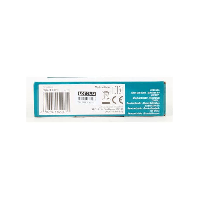 Atlantis P005-CIED331C Lettore Smart Card Combo CIE 3.0 NFC USB 2.0 CNS CRS Tessera Sanitaria SPID colore Bianco