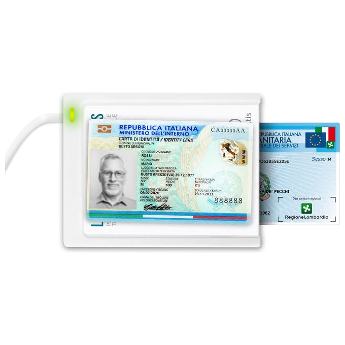 Atlantis P005-CIED331C Lettore Smart Card Combo CIE 3.0 NFC USB 2.0 CNS CRS Tessera Sanitaria SPID colore Bianco