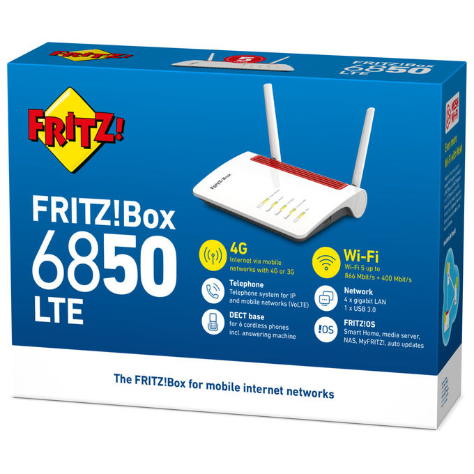 FRITZ! 6850LTE FRITZ!Box Router Wireless 4G LTE Dual Band Wi-Fi 5 866 Mbit-s Gigabit Ethernet colore Bianco