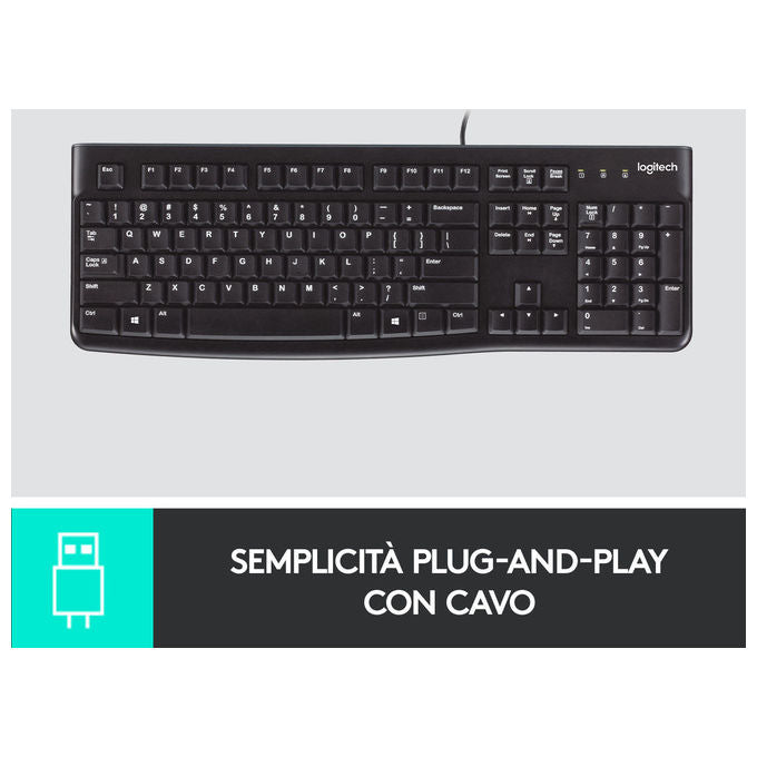 Logitech tastiera retail k120 usb nera