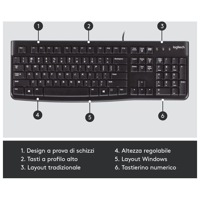 Logitech tastiera retail k120 usb nera