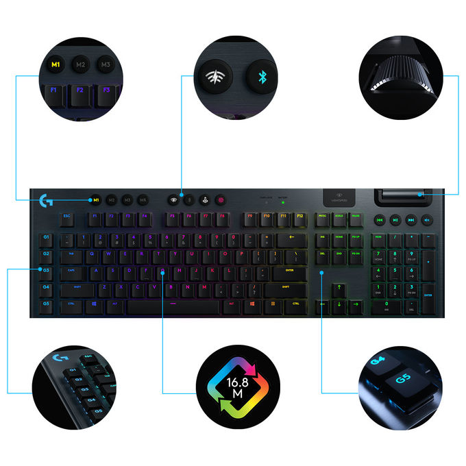Logitech G 920-008910 Tastiera Gaming Wireless Bluetooth QWERTY Retroilluminata Carbonio