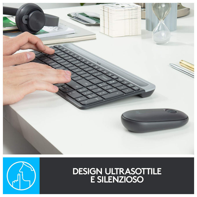 Logitech MK470 KIT_ Mouse Tastiera Wireless, Sottile Silenzioso, Layout Italiano, Grafite