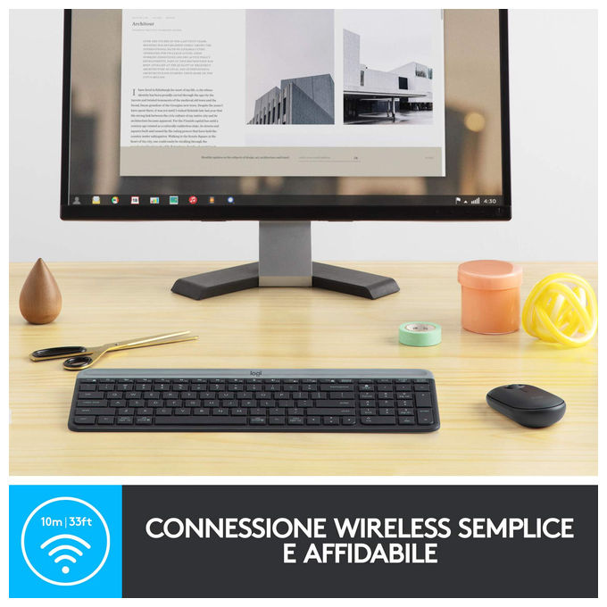 Logitech MK470 KIT_ Mouse Tastiera Wireless, Sottile Silenzioso, Layout Italiano, Grafite