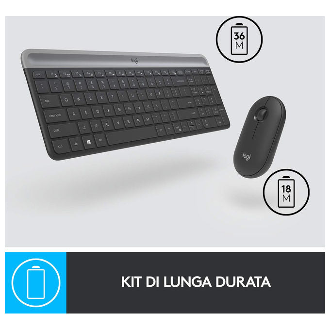 Logitech MK470 KIT_ Mouse Tastiera Wireless, Sottile Silenzioso, Layout Italiano, Grafite