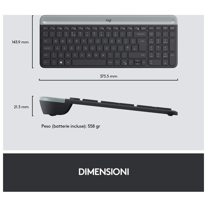 Logitech MK470 KIT_ Mouse Tastiera Wireless, Sottile Silenzioso, Layout Italiano, Grafite