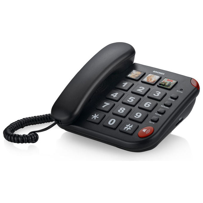 Brondi BRAVO 15 Telefono Fisso Analogico Nero con Vivavoce e ID Chiamate per Scrivania