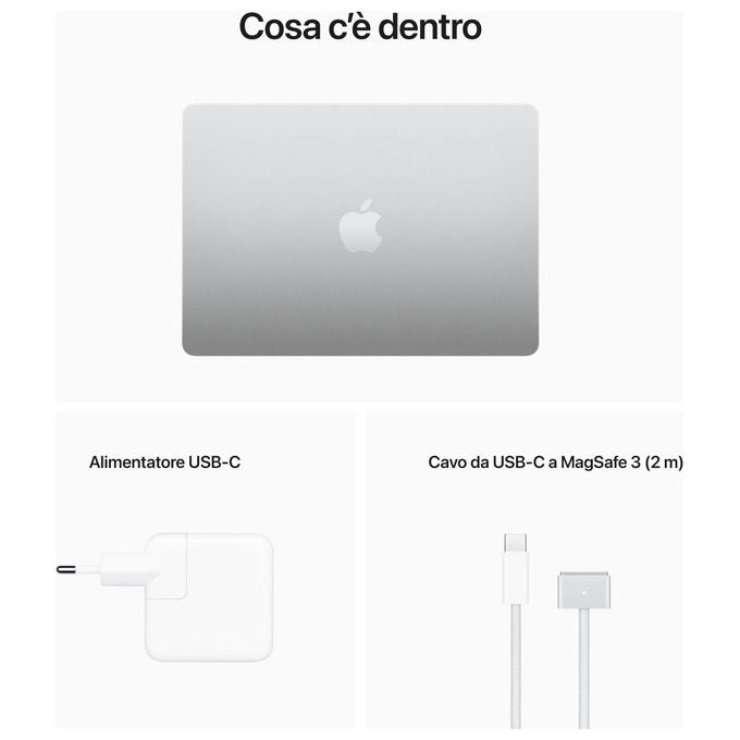 Apple MLXY3T-A MacBook Air Laptop 13,6'' M2 CPU 8-core GPU 8-core 8GB RAM 256GB SSD colore Argento