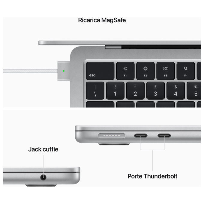 Apple MLXY3T-A MacBook Air Laptop 13,6'' M2 CPU 8-core GPU 8-core 8GB RAM 256GB SSD colore Argento
