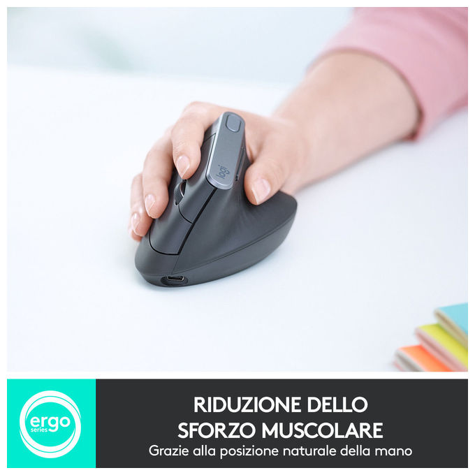 Logitech MX Vertical Mouse Ergonomico Avanzato Cablato e Wireless per un Minore Sforzo Muscolare