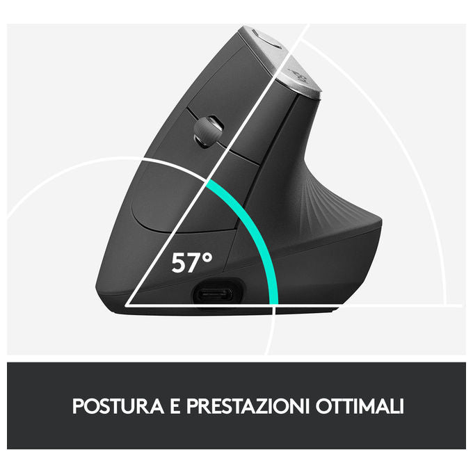Logitech MX Vertical Mouse Ergonomico Avanzato Cablato e Wireless per un Minore Sforzo Muscolare