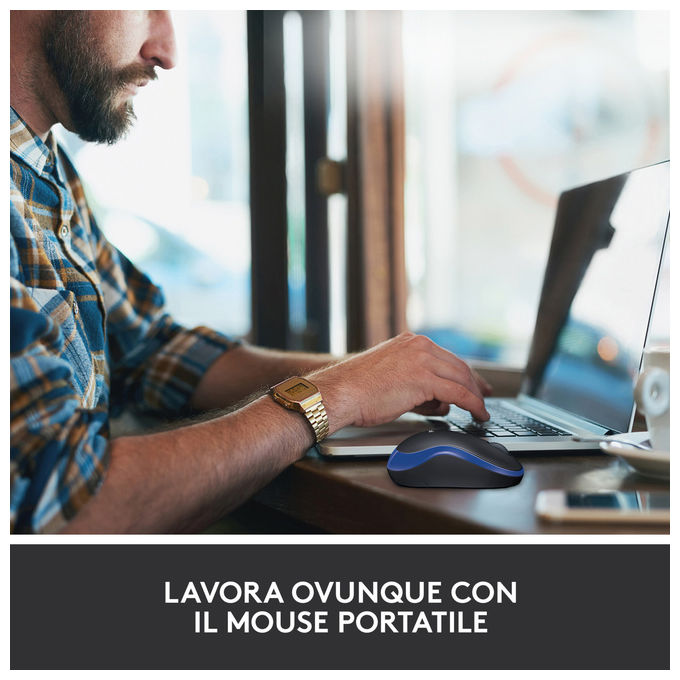 Logitech M185 Mouse Wireless Ottico Ambidestro Nero e Blu 1000 DPI per PC e Laptop