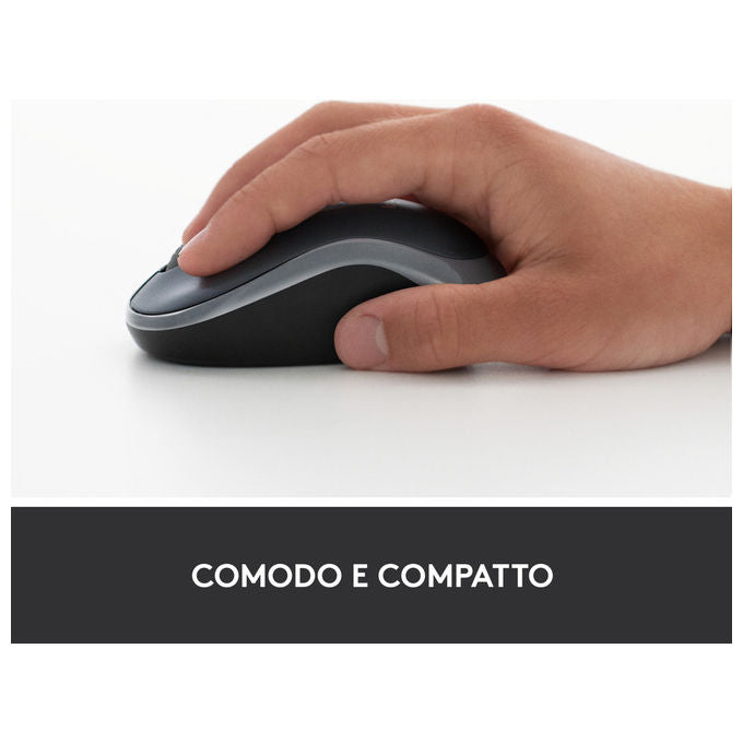 Logitech M185 Mouse Wireless Ottico Ambidestro Nero e Blu 1000 DPI per PC e Laptop