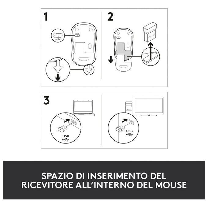 Logitech M185 Mouse Wireless Ottico Ambidestro Nero e Blu 1000 DPI per PC e Laptop
